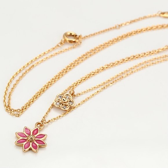 Double Layer Flower 18KGP CZ Necklace - Picture 5 of 10